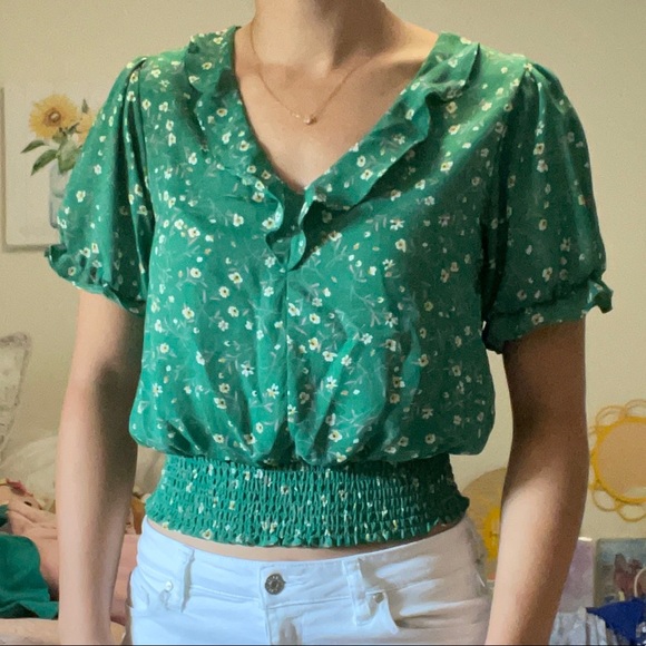 Sienna Sky green patterned Ruffle collar top - Picture 3 of 3